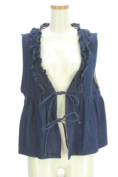 クリックで大画像表示 Samansa Mos2(サマンサモスモス)の古着「フリルカラーペプラムデニムベスト(ベスト・ジレ)」大画像1へ