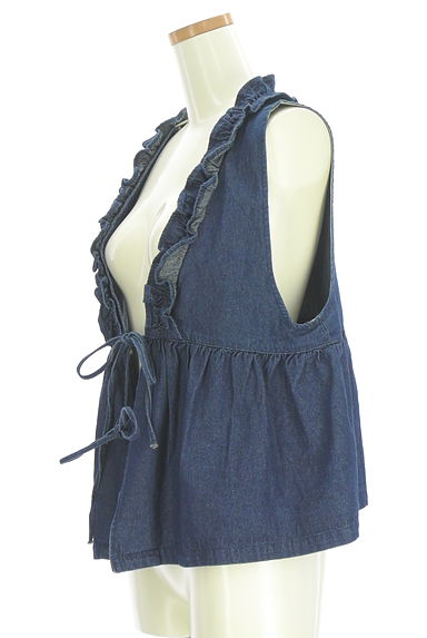 クリックで大画像表示 Samansa Mos2(サマンサモスモス)の古着「フリルカラーペプラムデニムベスト(ベスト・ジレ)」大画像3へ