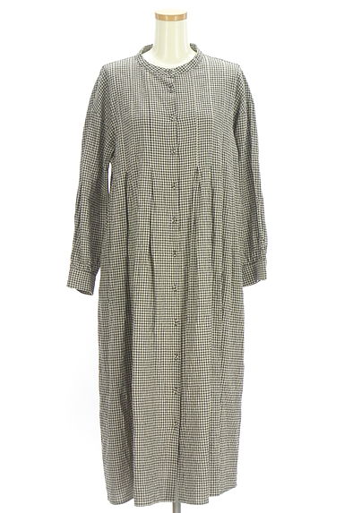 Samansa Mos2（サマンサモスモス）の古着「cross×linen ギンガムチェック柄バンドカラーシャツワンピース（ワンピース・チュニック）」大画像１へ