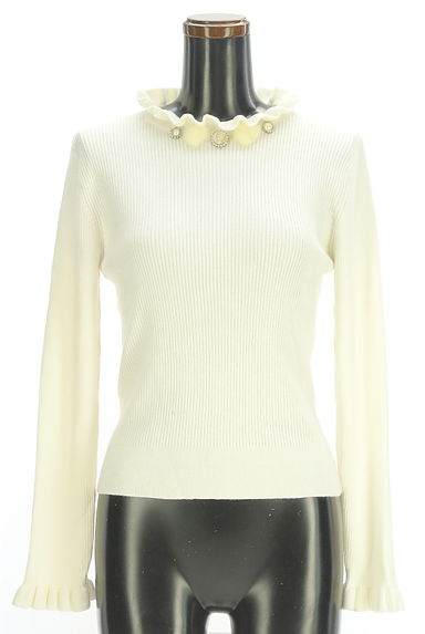 axes femme（アクシーズファム）の古着「パール＆ポンポンファー付きリブニットトップス（ニット）」大画像１へ