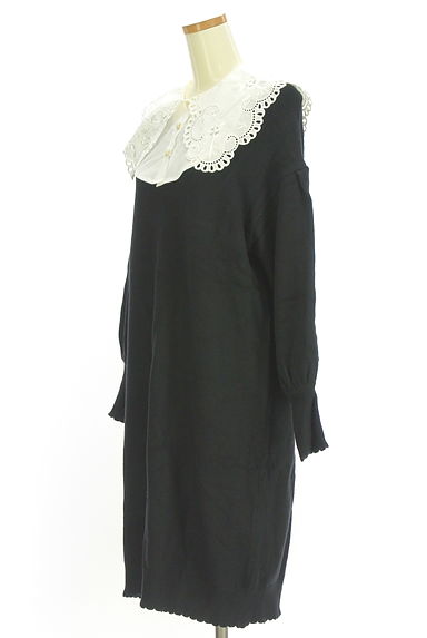 axes femme（アクシーズファム）の古着「axes femme POETIQUE カットワークレース襟付きスカラップニットワンピース（ワンピース・チュニック）」大画像３へ