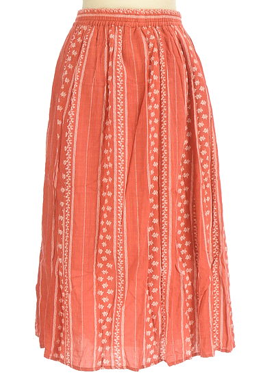 クリックで大画像表示 Samansa Mos2(サマンサモスモス)の古着「ストライプ花柄ミモレギャザースカート(ロングスカート・マキシスカート)」大画像2へ