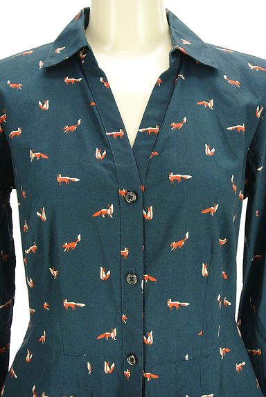 Brooks Brothers（ブルックスブラザーズ）の古着「キツネ柄膝丈スキッパーシャツワンピース（ワンピース・チュニック）」大画像４へ