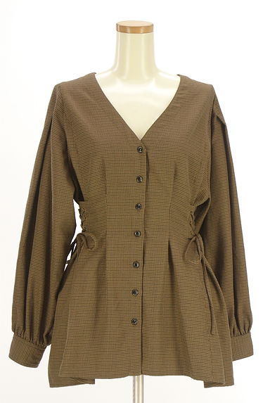 MOUSSY（マウジー）の古着「ガンクラブチェック柄ペプラムカットソー（カットソー・プルオーバー）」大画像１へ