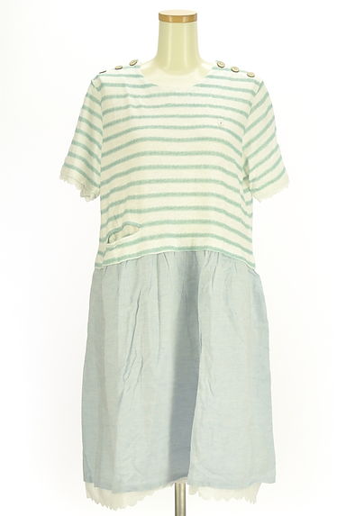 drug store's（ドラッグストアーズ）の古着「D.S.CLUB ボーダー×無地 別地切替ワンピース（ワンピース・チュニック）」大画像１へ