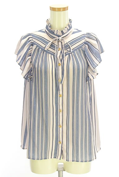 REDYAZEL（レディアゼル）の古着「フリルネックストライプブラウス（ブラウス）」大画像１へ