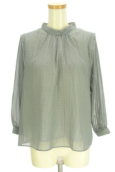 INED（イネド）の古着「千鳥格子柄バンドカラーシフォンブラウス（カットソー・プルオーバー）」大画像１へ