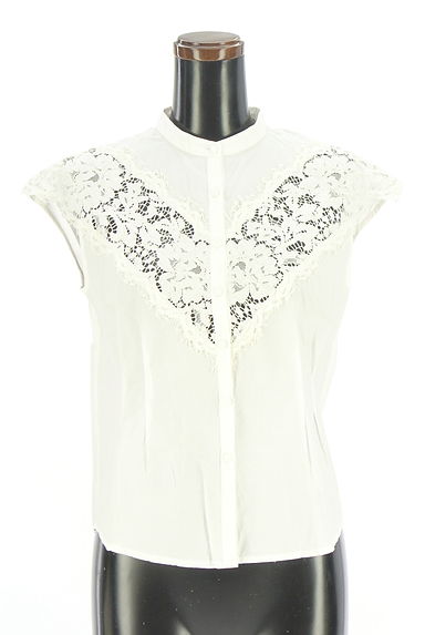 rienda（リエンダ）の古着「レース切替バンドカラーブラウス（ブラウス）」大画像１へ