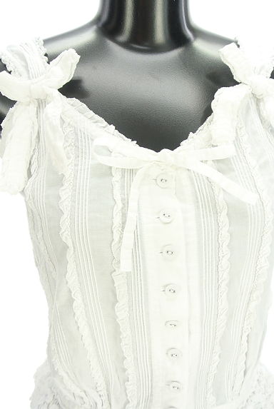 PINK HOUSE（ピンクハウス）の古着「リボン付きフリルコットンキャミブラウス（カットソー・プルオーバー）」大画像４へ