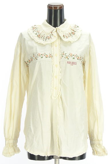 PINK HOUSE（ピンクハウス）の古着「花刺繍入りフリルブラウス（ブラウス）」大画像１へ