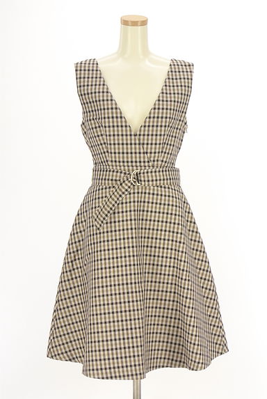 クリックで大画像表示 PROPORTION BODY DRESSING(プロポーションボディドレッシング)の古着「2WAYベルト付き膝丈チェックワンピース(キャミワンピース)」大画像1へ