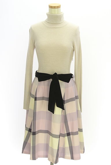 BLUE LABEL CRESTBRIDGE（ブルーレーベル・クレストブリッジ）の古着「ベロアベルト付きドッキング膝下ワンピース（ワンピース・チュニック）」大画像１へ