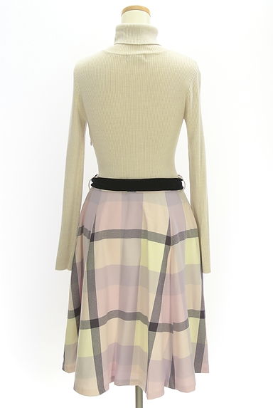 BLUE LABEL CRESTBRIDGE（ブルーレーベル・クレストブリッジ）の古着「ベロアベルト付きドッキング膝下ワンピース（ワンピース・チュニック）」大画像２へ