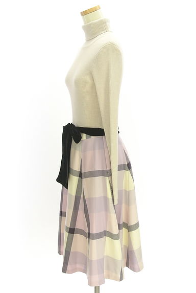 BLUE LABEL CRESTBRIDGE（ブルーレーベル・クレストブリッジ）の古着「ベロアベルト付きドッキング膝下ワンピース（ワンピース・チュニック）」大画像３へ