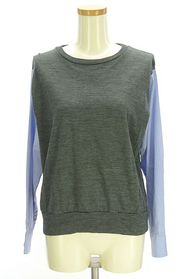 ZUCCa（ズッカ）の古着「ストライプ柄切替レイヤード風ニットトップス（ニット）」大画像１へ