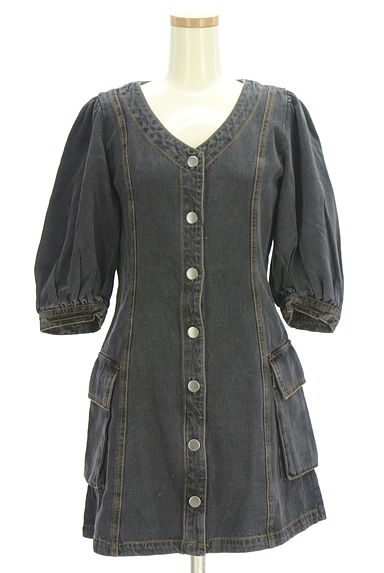 SLY（スライ）の古着「6分袖ブラックデニムワンピース（ワンピース・チュニック）」大画像１へ