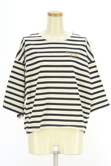 Samansa Mos2（サマンサモスモス）の古着「胸刺繍七分袖ボーダーカットソー（カットソー・プルオーバー）」大画像１へ