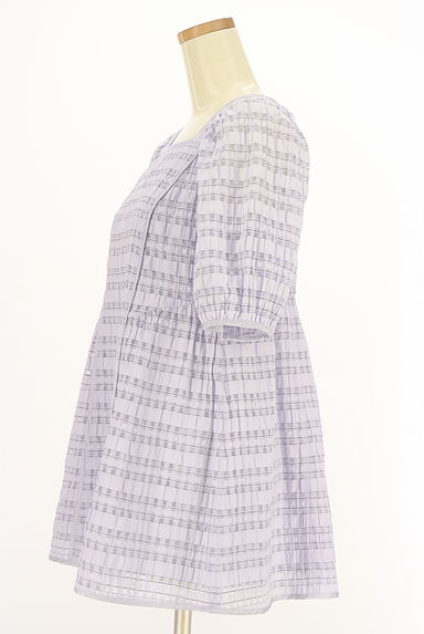 Rose Tiara（ローズティアラ）の古着「半そでチェック柄シアーカットソー（ワンピース・チュニック）」大画像３へ