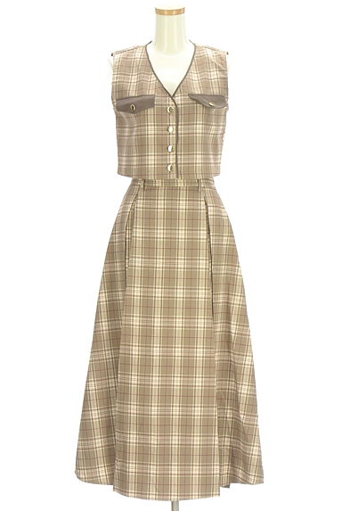 REDYAZEL（レディアゼル）の古着「チェック柄ベスト×ロングスカート セットアップ（セットアップ（ジャケット＋スカート））」大画像１へ