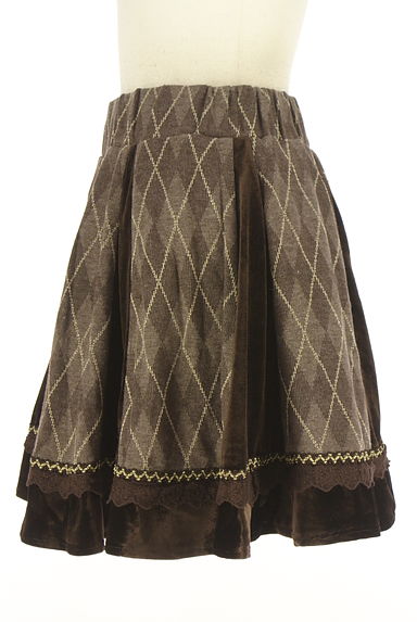 クリックで大画像表示 axes femme(アクシーズファム)の古着「チェック柄×ベロアブラウン フレアミニスカート(ミニスカート)」大画像3へ