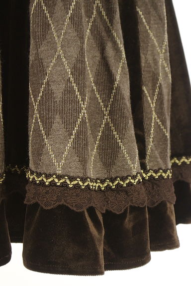 クリックで大画像表示 axes femme(アクシーズファム)の古着「チェック柄×ベロアブラウン フレアミニスカート(ミニスカート)」大画像5へ