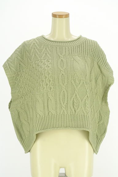 クリックで大画像表示 Samansa Mos2(サマンサモスモス)の古着「Samansa Mos2 blue パッチワークアランニットベスト(ベスト・ジレ)」大画像1へ