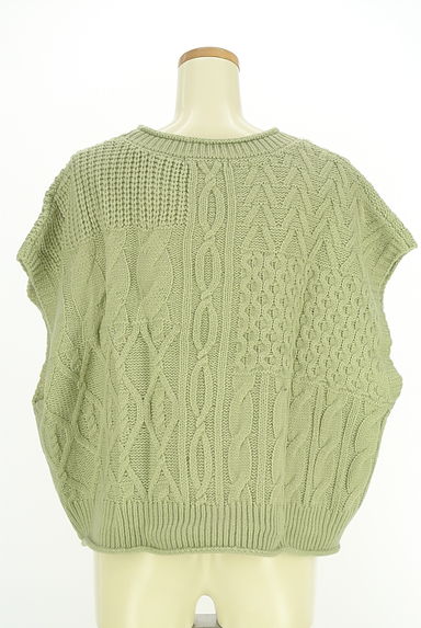 クリックで大画像表示 Samansa Mos2(サマンサモスモス)の古着「Samansa Mos2 blue パッチワークアランニットベスト(ベスト・ジレ)」大画像2へ