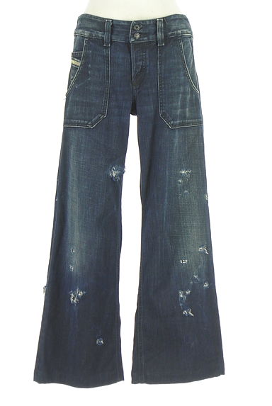 クリックで大画像表示 DIESEL(ディーゼル)の古着「ダメージ加工ベイカーワイドデニムパンツ(デニムパンツ)」大画像1へ