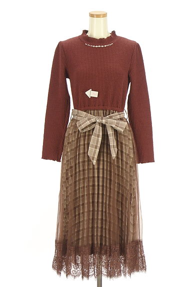 axes femme（アクシーズファム）の古着「リブニット×チェック柄 別地切替ワンピース（ワンピース・チュニック）」大画像４へ