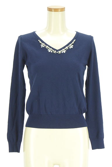 PROPORTION BODY DRESSING（プロポーションボディドレッシング）の古着「パール＆ビジュー付きVネックニットトップス（カーディガン・ボレロ）」大画像１へ