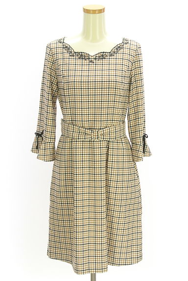 Feroux（フェルゥ）の古着「花柄刺繍入りチェック柄ワンピース（ワンピース・チュニック）」大画像１へ