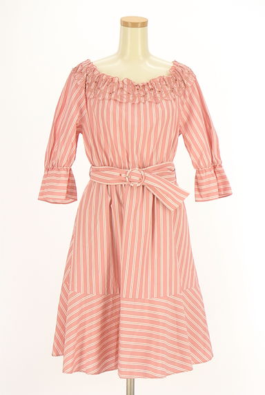 JILL by JILLSTUART（ジルバイジルスチュアート）の古着「花柄刺しゅうフリル襟ストライプ柄ワンピース（ワンピース・チュニック）」大画像１へ