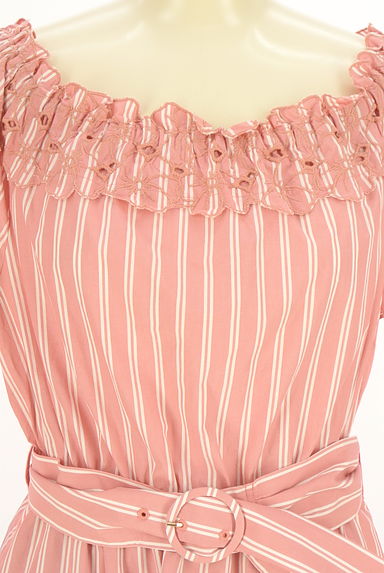 JILL by JILLSTUART（ジルバイジルスチュアート）の古着「花柄刺しゅうフリル襟ストライプ柄ワンピース（ワンピース・チュニック）」大画像４へ