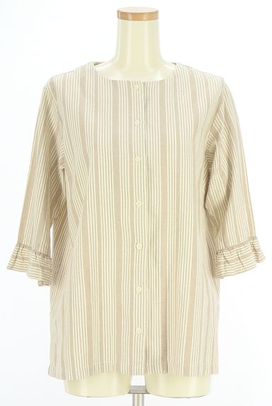 Samansa Mos2（サマンサモスモス）の古着「sm2rhythm 7分袖ノーカラーストライプ柄シャツ（ブラウス）」大画像１へ