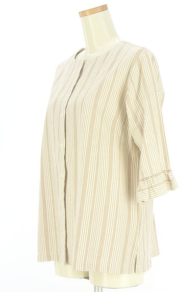 Samansa Mos2（サマンサモスモス）の古着「sm2rhythm 7分袖ノーカラーストライプ柄シャツ（ブラウス）」大画像３へ