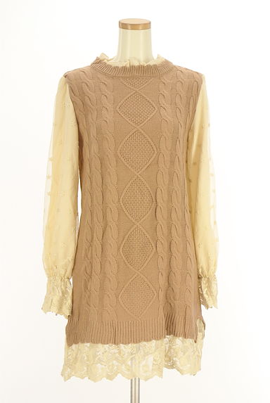 axes femme（アクシーズファム）の古着「チュールレース袖ケーブルニットチュニック（ワンピース・チュニック）」大画像１へ
