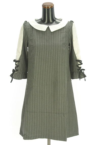 クリックで大画像表示 axes femme(アクシーズファム)の古着「袖レースストライプ柄ワンピース(ワンピース・チュニック)」大画像1へ