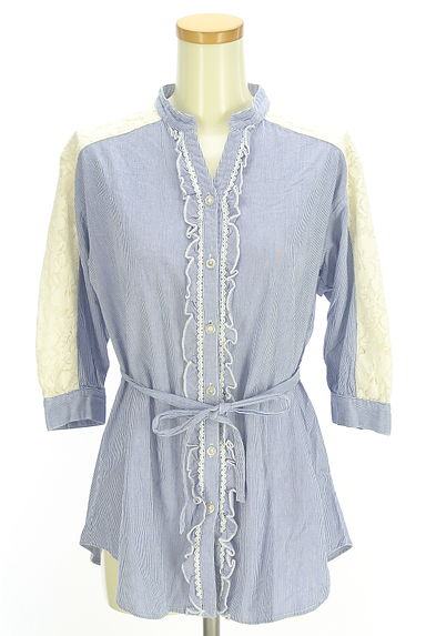 axes femme（アクシーズファム）の古着「レース切替7分袖ストライプブラウス（ブラウス）」大画像１へ