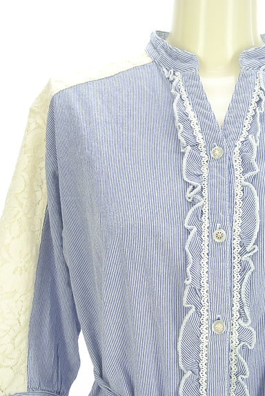 axes femme（アクシーズファム）の古着「レース切替7分袖ストライプブラウス（ブラウス）」大画像４へ