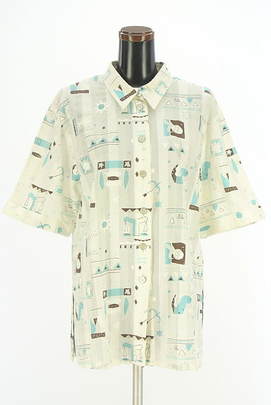 クリックで大画像表示 LEILIAN(レリアン)の古着「ストライプ×エスニックプリント 半そでシャツ(ブラウス)」大画像1へ