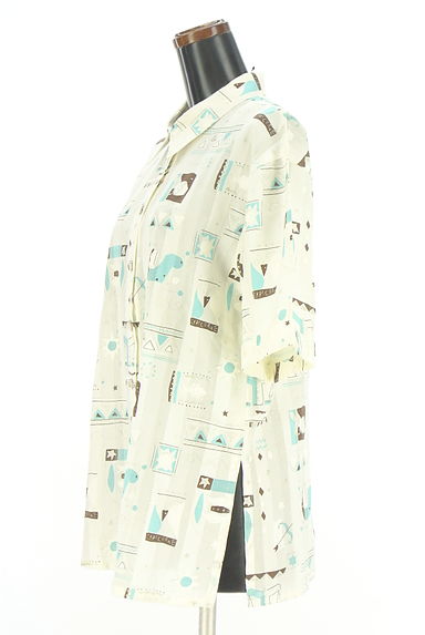 クリックで大画像表示 LEILIAN(レリアン)の古着「ストライプ×エスニックプリント 半そでシャツ(ブラウス)」大画像3へ