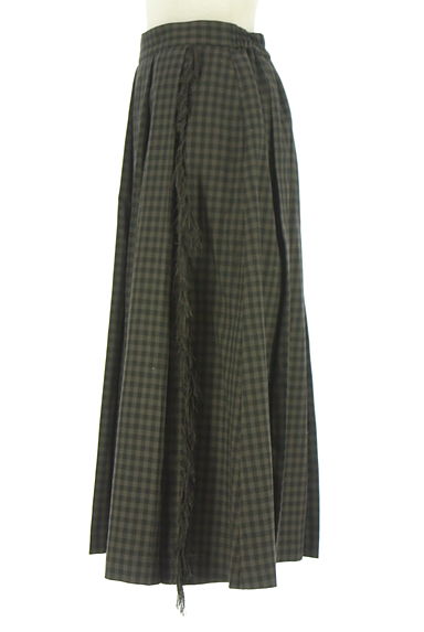 クリックで大画像表示 Samansa Mos2(サマンサモスモス)の古着「フリンジ入りギンガムチェック柄ロングスカート(ロングスカート・マキシスカート)」大画像3へ