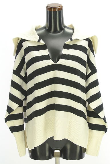 SLOBE IENA（スローブイエナ）の古着「セーラー襟ボーダー柄ニットトップス（ニット）」大画像１へ