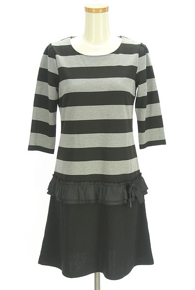 クリックで大画像表示 GALLERY VISCONTI(ギャラリービスコンティ)の古着「7分袖ボーダーフリルミニワンピース(ワンピース・チュニック)」大画像1へ