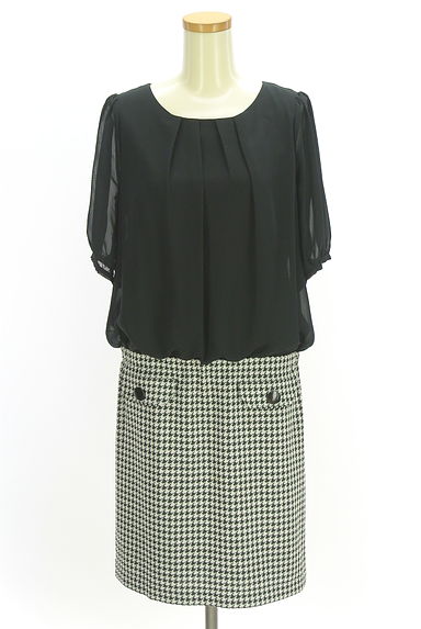 GALLERY VISCONTI（ギャラリービスコンティ）の古着「シフォン×千鳥格子ニット膝上ワンピ（ワンピース・チュニック）」大画像１へ