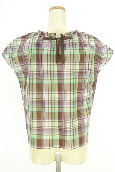 LAISSE PASSE（レッセパッセ）の古着「フレンチスリーブチェックブラウス（カットソー・プルオーバー）」大画像２へ