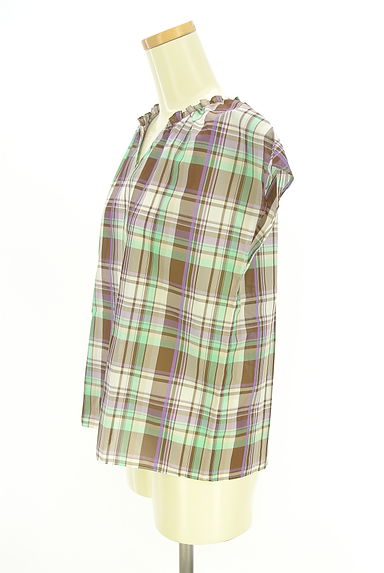 LAISSE PASSE（レッセパッセ）の古着「フレンチスリーブチェックブラウス（カットソー・プルオーバー）」大画像３へ