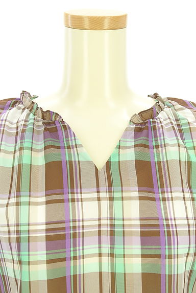 LAISSE PASSE（レッセパッセ）の古着「フレンチスリーブチェックブラウス（カットソー・プルオーバー）」大画像４へ