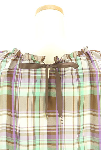 LAISSE PASSE（レッセパッセ）の古着「フレンチスリーブチェックブラウス（カットソー・プルオーバー）」大画像５へ