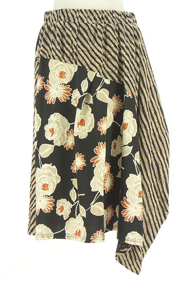 antiqua（アンティカ）の古着「斜めボーダー×花柄アシメ膝下ニットスカート（スカート）」大画像１へ